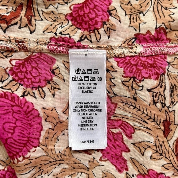 Rachel Zoe Pink Floral Boho Peasant Blouse Smocked Tie Neck Size L - Picture 9 of 10